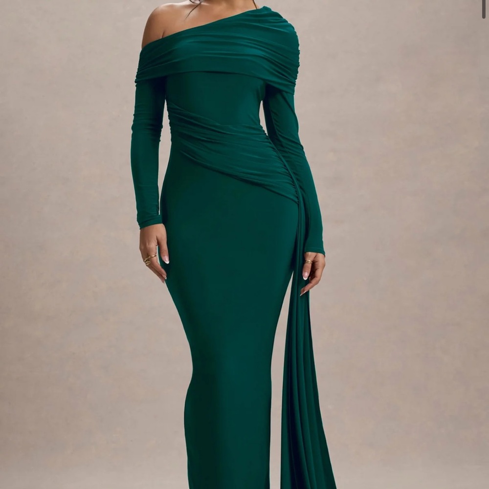 Chic Teal Off-Shoulder Maxi Dress